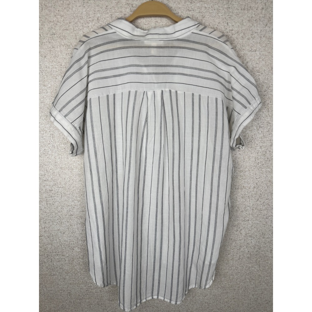Eileen Fisher White Black Stripe Oversized Boxy Button Down Shirt Tencel M - Picture 6 of 7